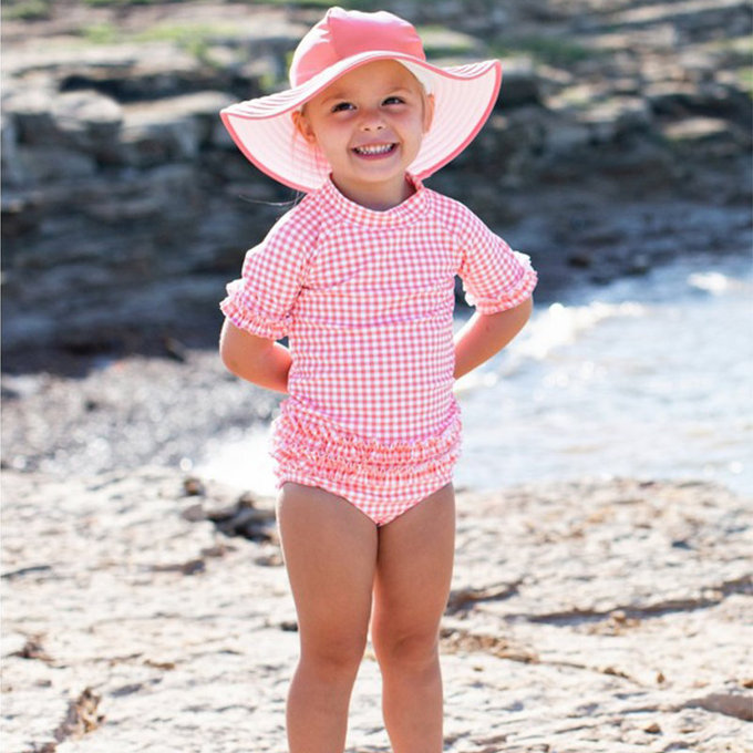 美國 Ruffle Butts 嬰幼兒UPF 50+防曬遮陽帽_玫瑰紅_RBVS011