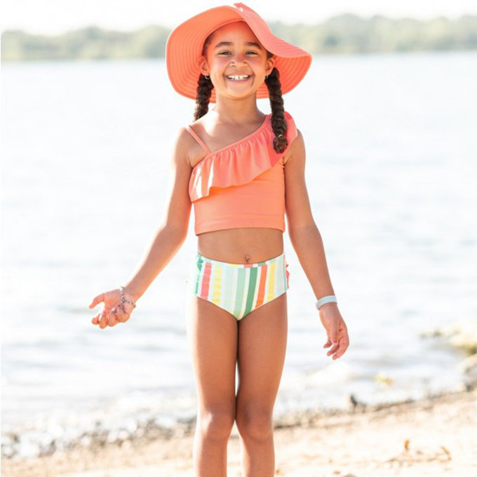 美國 Ruffle Butts 嬰幼兒UPF 50+防曬遮陽帽_珊瑚橘_RBVS012