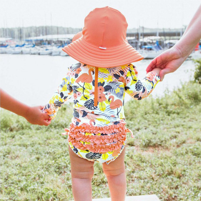 美國 Ruffle Butts 嬰幼兒UPF 50+防曬遮陽帽_珊瑚橘_RBVS012