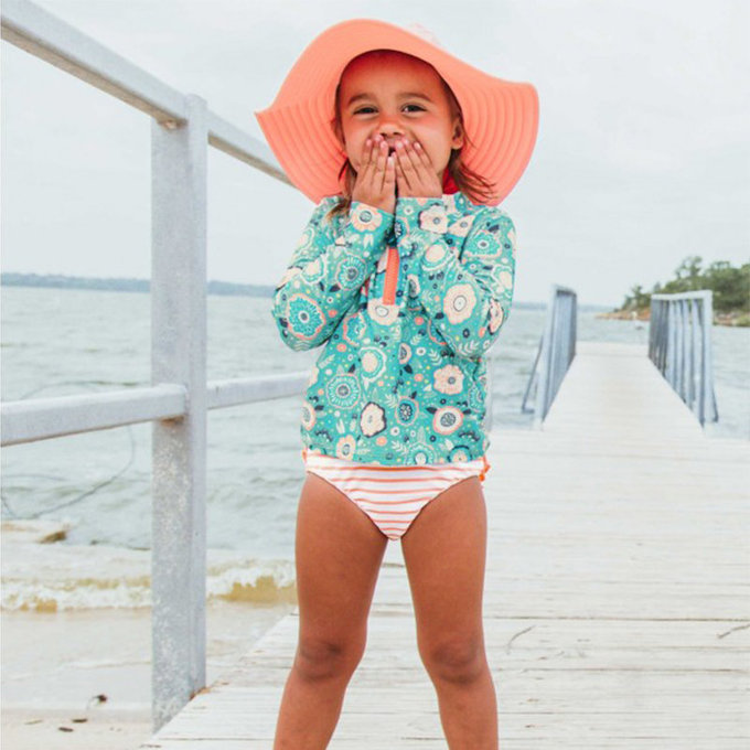 美國 Ruffle Butts 嬰幼兒UPF 50+防曬遮陽帽_珊瑚橘_RBVS012