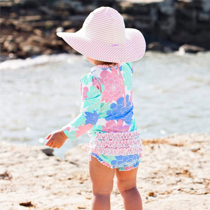 美國 Ruffle Butts 嬰幼兒UPF 50+防曬遮陽帽_淡粉條紋_RBVS013