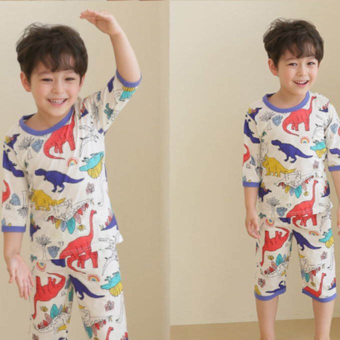 正韓 Puco 超優質嬰幼兒/兒童七分袖100% 有機純棉家居服/睡衣_白堊紀_PC21-001