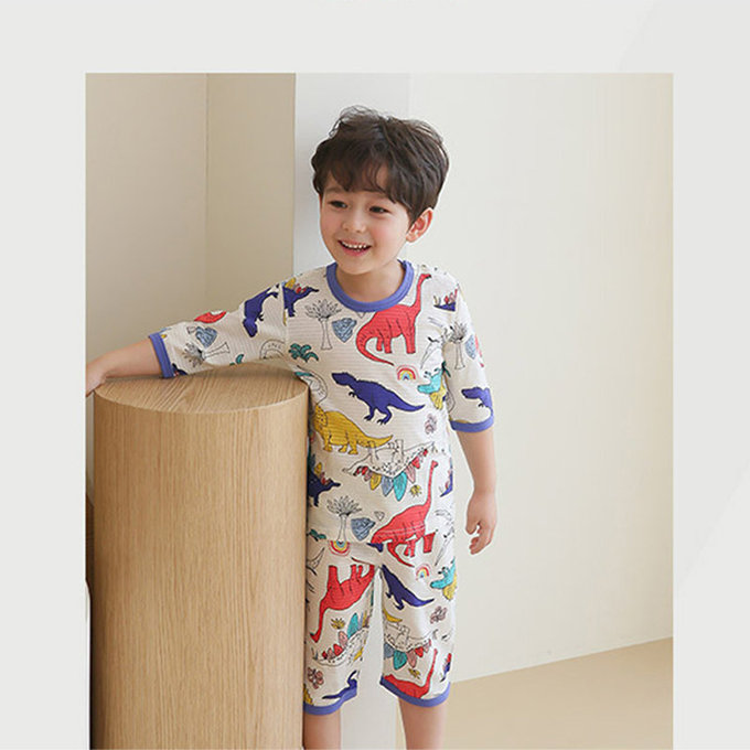 正韓 Puco 超優質嬰幼兒/兒童七分袖100% 有機純棉家居服/睡衣_白堊紀_PC21-001