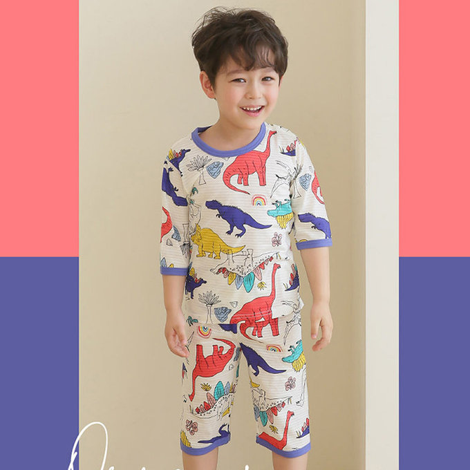 正韓 Puco 超優質嬰幼兒/兒童七分袖100% 有機純棉家居服/睡衣_白堊紀_PC21-001