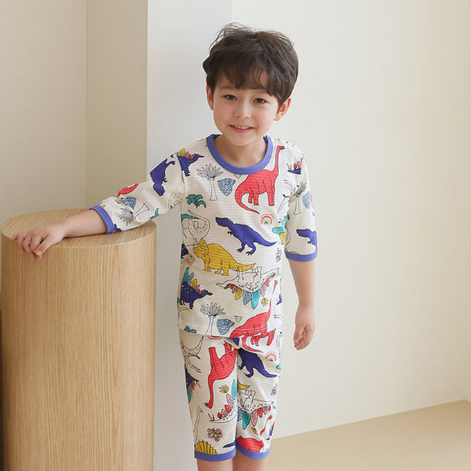 正韓 Puco 超優質嬰幼兒/兒童七分袖100% 有機純棉家居服/睡衣_白堊紀_PC21-001