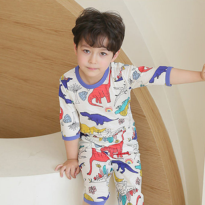正韓 Puco 超優質嬰幼兒/兒童七分袖100% 有機純棉家居服/睡衣_白堊紀_PC21-001