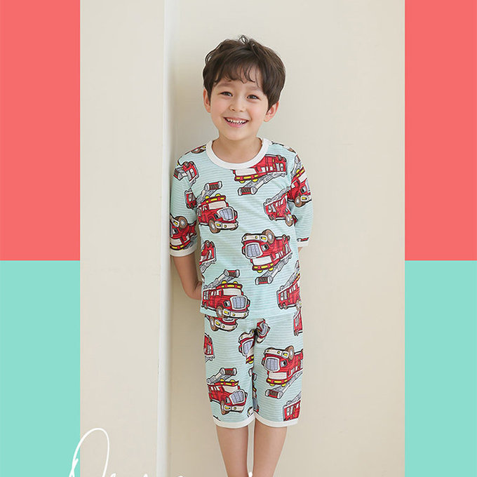 正韓 Puco 超優質嬰幼兒/兒童七分袖100% 有機純棉家居服/睡衣_打火英雄_PC21-002