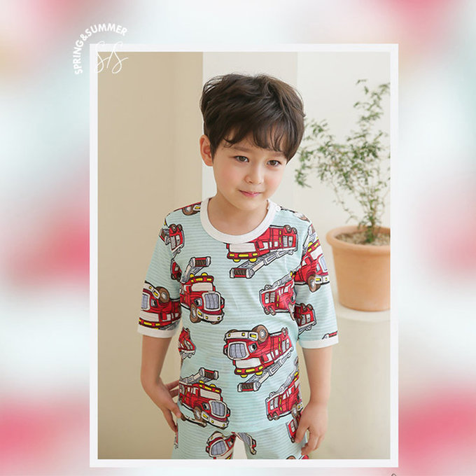 正韓 Puco 超優質嬰幼兒/兒童七分袖100% 有機純棉家居服/睡衣_打火英雄_PC21-002