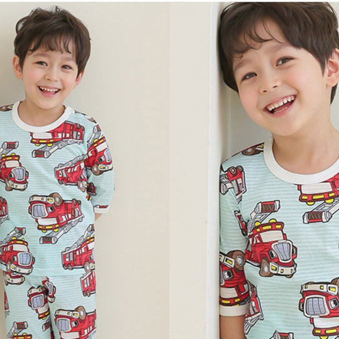正韓 Puco 超優質嬰幼兒/兒童七分袖100% 有機純棉家居服/睡衣_打火英雄_PC21-002