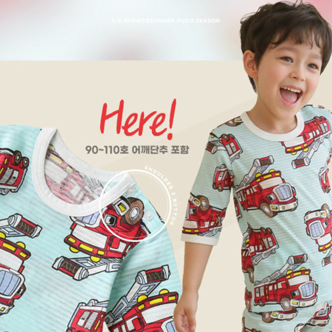 正韓 Puco 超優質嬰幼兒/兒童七分袖100% 有機純棉家居服/睡衣_打火英雄_PC21-002