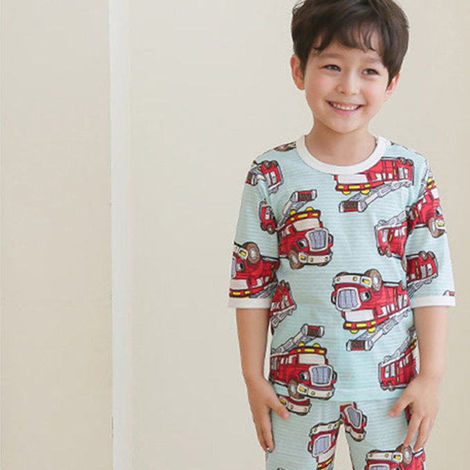 正韓 Puco 超優質嬰幼兒/兒童七分袖100% 有機純棉家居服/睡衣_打火英雄_PC21-002