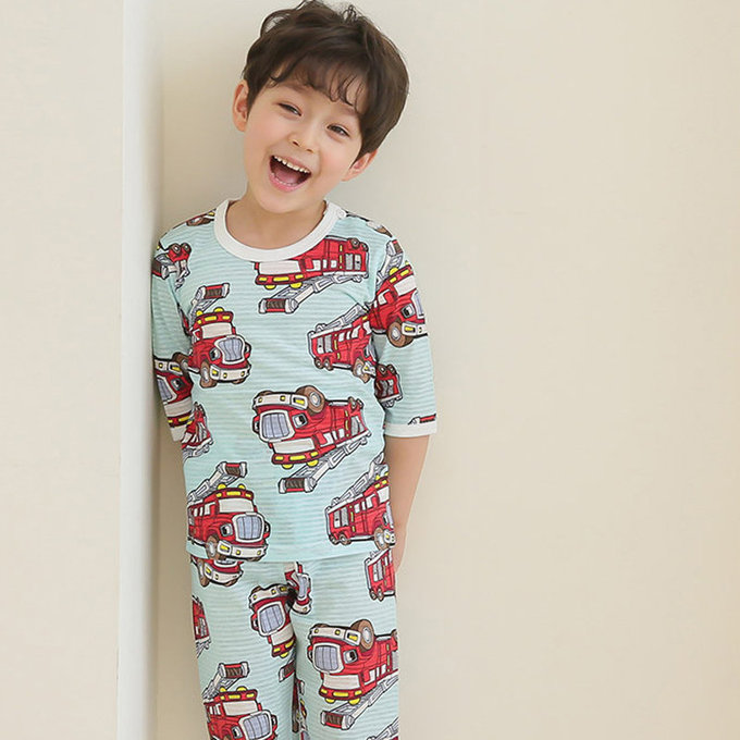 正韓 Puco 超優質嬰幼兒/兒童七分袖100% 有機純棉家居服/睡衣_打火英雄_PC21-002