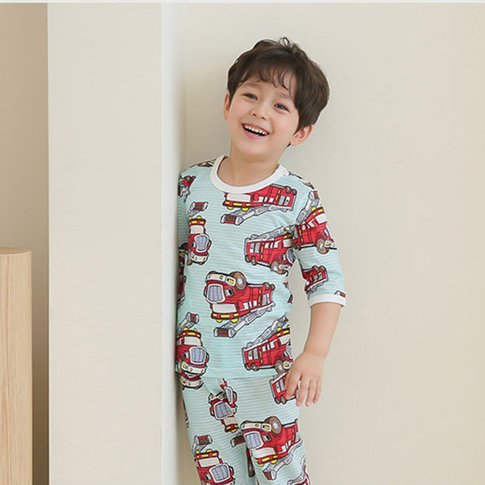 正韓 Puco 超優質嬰幼兒/兒童七分袖100% 有機純棉家居服/睡衣_打火英雄_PC21-002