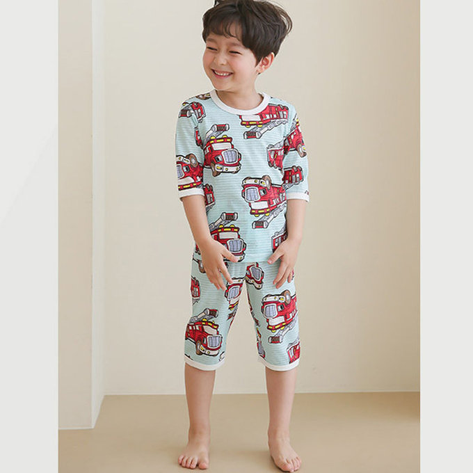 正韓 Puco 超優質嬰幼兒/兒童七分袖100% 有機純棉家居服/睡衣_打火英雄_PC21-002