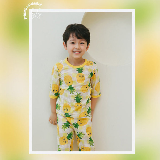 正韓 Puco 超優質嬰幼兒/兒童七分袖100% 有機純棉家居服/睡衣_旺旺來_PC21-003