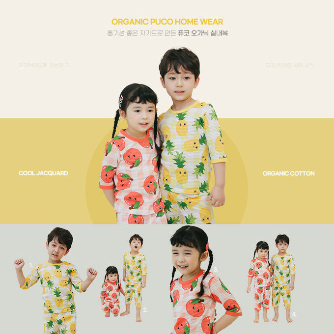 正韓 Puco 超優質嬰幼兒/兒童七分袖100% 有機純棉家居服/睡衣_旺旺來_PC21-003