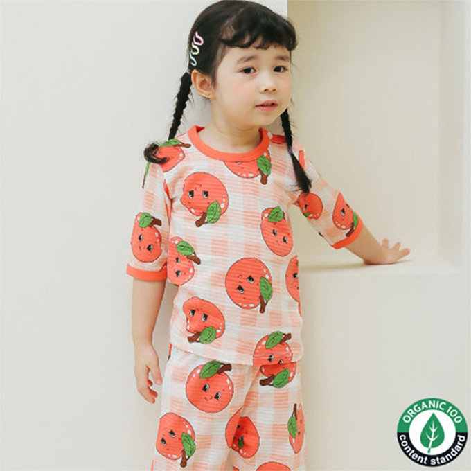 正韓 Puco 超優質嬰幼兒/兒童七分袖100% 有機純棉家居服/睡衣_蘋果女孩_PC21-005