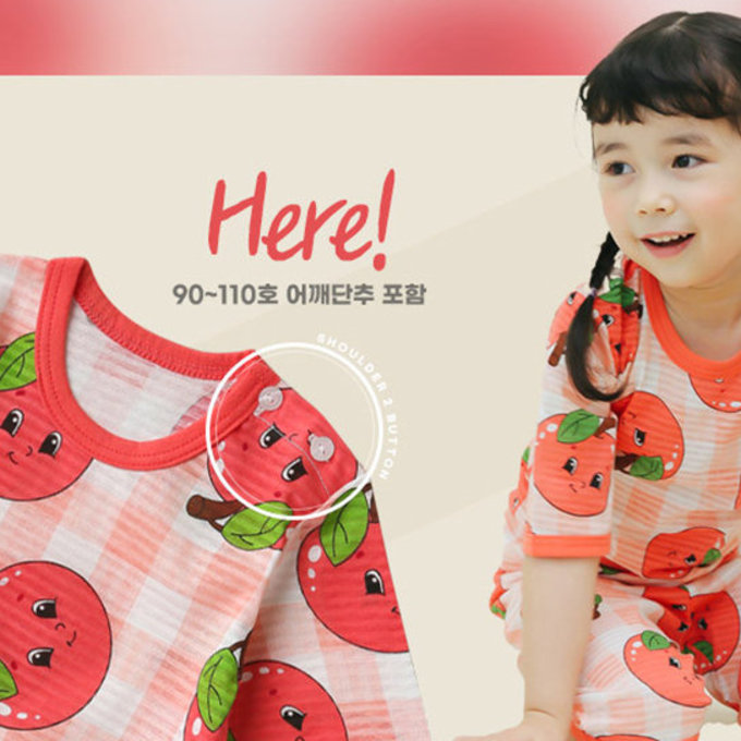 正韓 Puco 超優質嬰幼兒/兒童七分袖100% 有機純棉家居服/睡衣_蘋果女孩_PC21-005