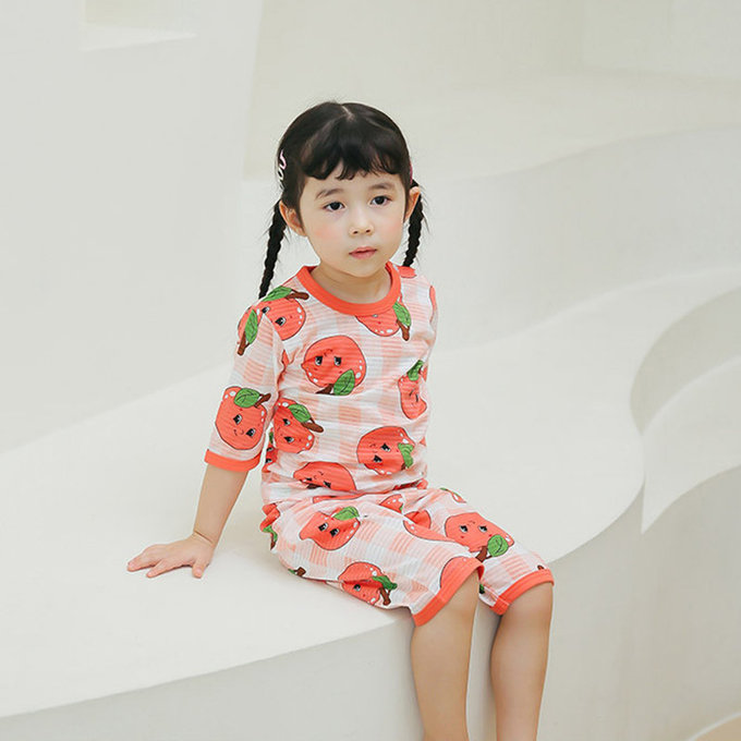 正韓 Puco 超優質嬰幼兒/兒童七分袖100% 有機純棉家居服/睡衣_蘋果女孩_PC21-005