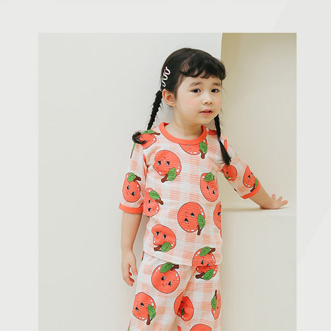 正韓 Puco 超優質嬰幼兒/兒童七分袖100% 有機純棉家居服/睡衣_蘋果女孩_PC21-005