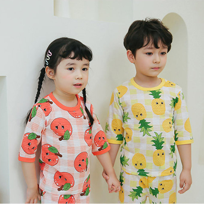 正韓 Puco 超優質嬰幼兒/兒童七分袖100% 有機純棉家居服/睡衣_蘋果女孩_PC21-005