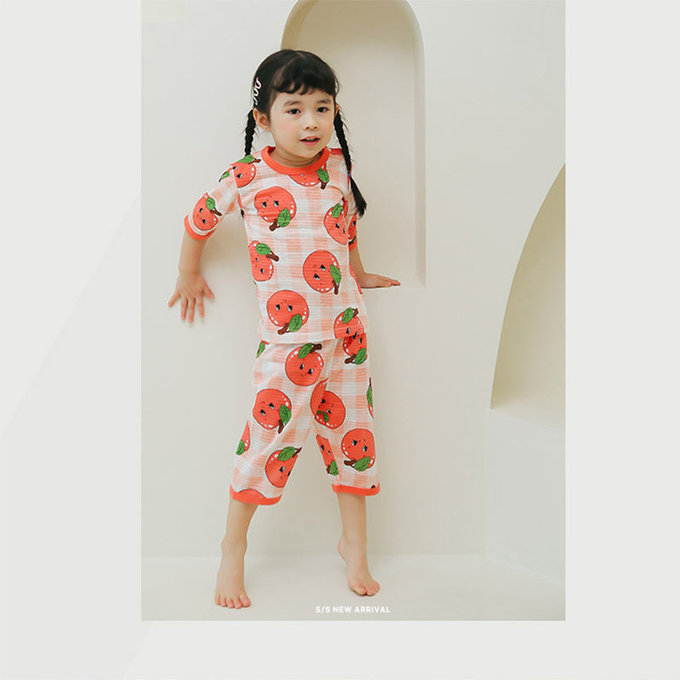 正韓 Puco 超優質嬰幼兒/兒童七分袖100% 有機純棉家居服/睡衣_蘋果女孩_PC21-005