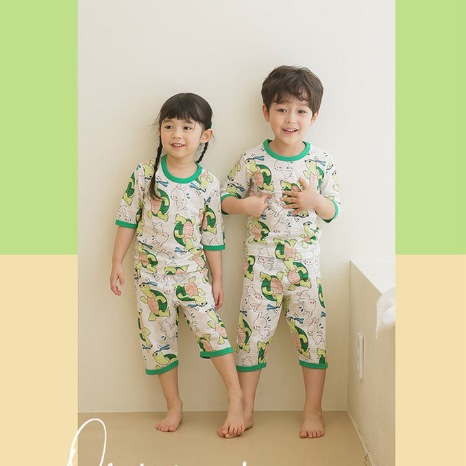 正韓 Puco 超優質嬰幼兒/兒童七分袖100% 有機純棉家居服/睡衣_龜兔賽跑_PC21-006