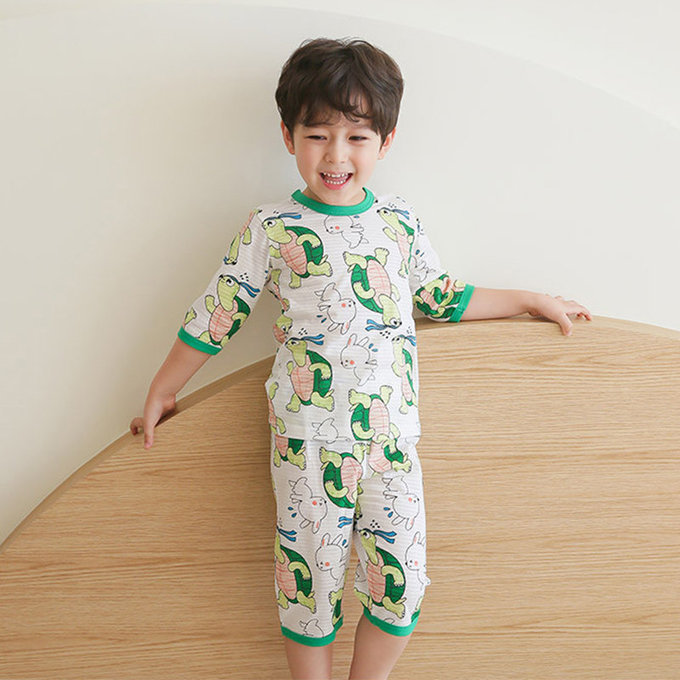 正韓 Puco 超優質嬰幼兒/兒童七分袖100% 有機純棉家居服/睡衣_龜兔賽跑_PC21-006