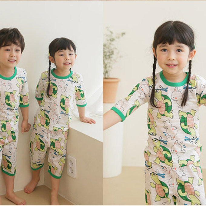 正韓 Puco 超優質嬰幼兒/兒童七分袖100% 有機純棉家居服/睡衣_龜兔賽跑_PC21-006