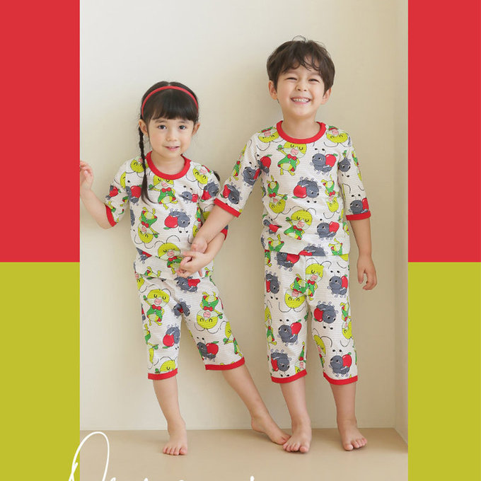正正韓 Puco 超優質嬰幼兒/兒童七分袖100% 有機純棉家居服/睡衣_螞蟻跟螳螂_PC21-007