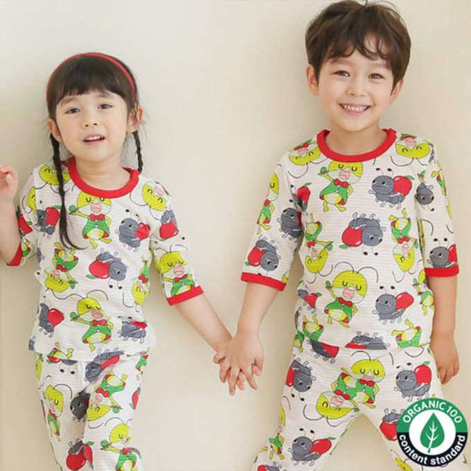 正正韓 Puco 超優質嬰幼兒/兒童七分袖100% 有機純棉家居服/睡衣_螞蟻跟螳螂_PC21-007