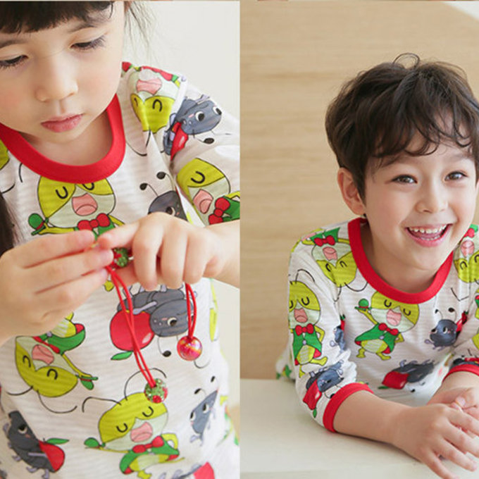 正正韓 Puco 超優質嬰幼兒/兒童七分袖100% 有機純棉家居服/睡衣_螞蟻跟螳螂_PC21-007