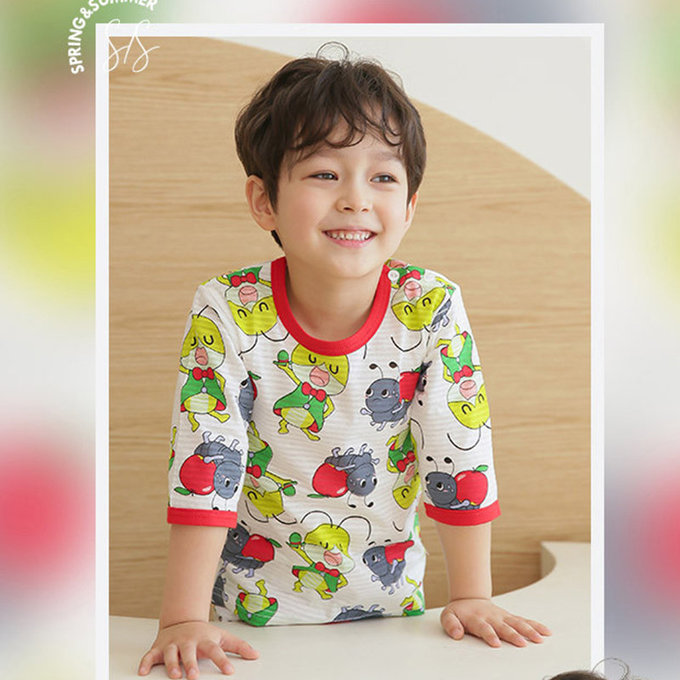 正正韓 Puco 超優質嬰幼兒/兒童七分袖100% 有機純棉家居服/睡衣_螞蟻跟螳螂_PC21-007