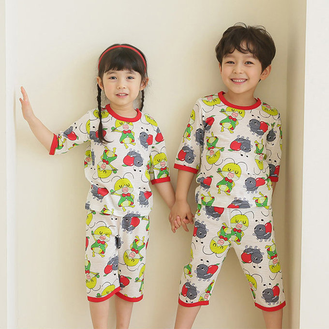 正正韓 Puco 超優質嬰幼兒/兒童七分袖100% 有機純棉家居服/睡衣_螞蟻跟螳螂_PC21-007