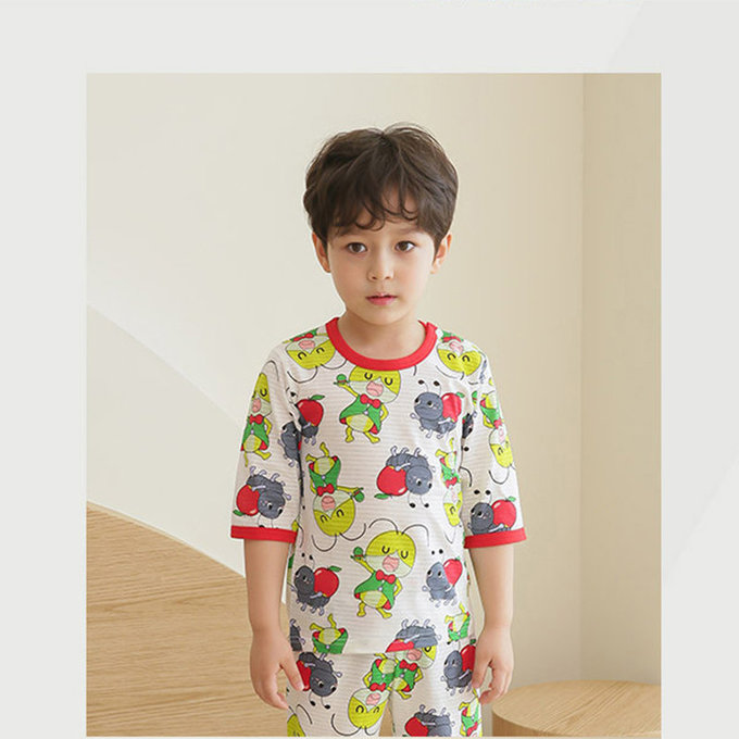 正正韓 Puco 超優質嬰幼兒/兒童七分袖100% 有機純棉家居服/睡衣_螞蟻跟螳螂_PC21-007