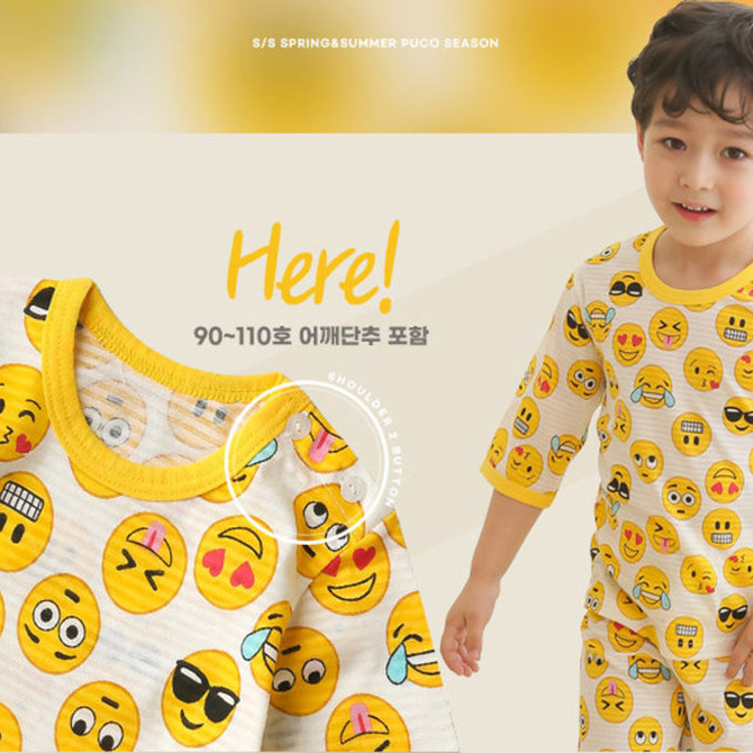 正韓 Puco 超優質嬰幼兒/兒童七分袖100% 有機純棉家居服/睡衣_表情符號_PC21-008