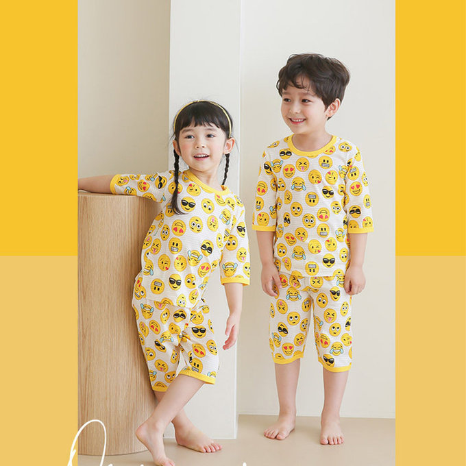 正韓 Puco 超優質嬰幼兒/兒童七分袖100% 有機純棉家居服/睡衣_表情符號_PC21-008
