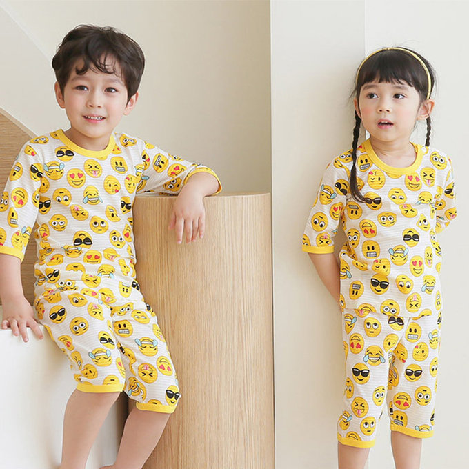 正韓 Puco 超優質嬰幼兒/兒童七分袖100% 有機純棉家居服/睡衣_表情符號_PC21-008