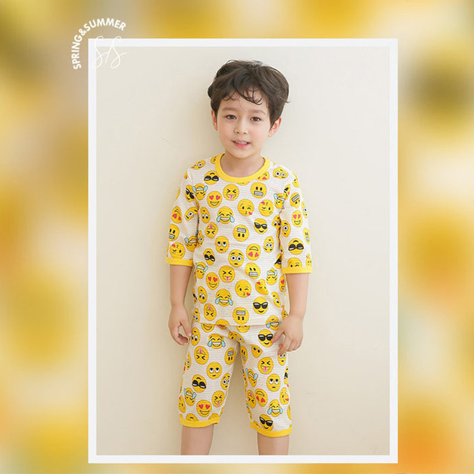 正韓 Puco 超優質嬰幼兒/兒童七分袖100% 有機純棉家居服/睡衣_表情符號_PC21-008