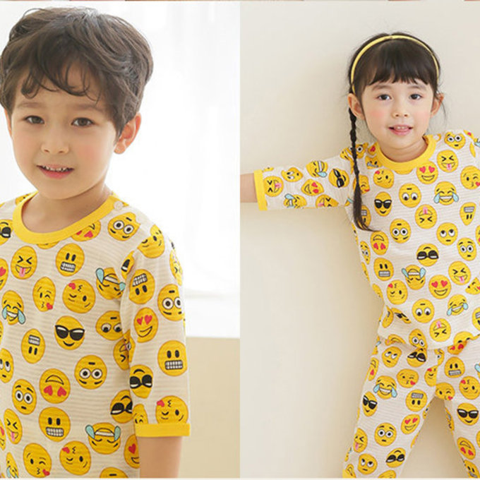 正韓 Puco 超優質嬰幼兒/兒童七分袖100% 有機純棉家居服/睡衣_表情符號_PC21-008