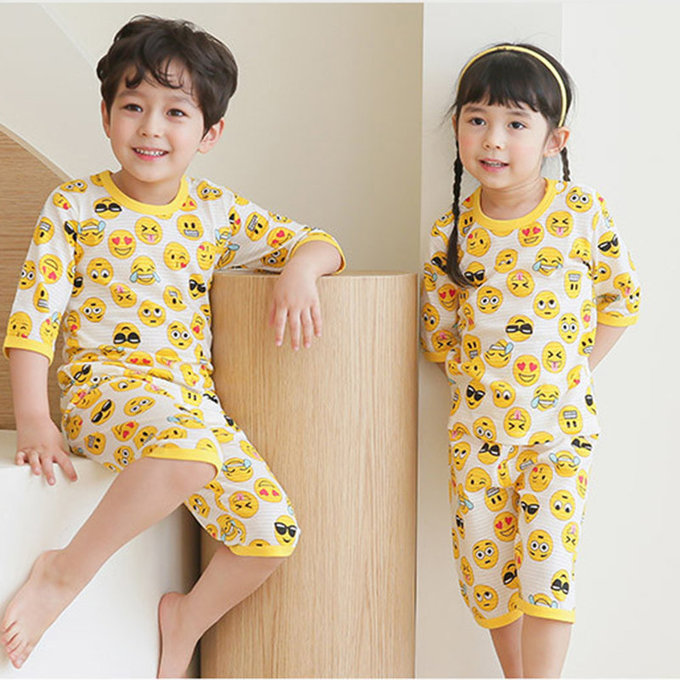 正韓 Puco 超優質嬰幼兒/兒童七分袖100% 有機純棉家居服/睡衣_表情符號_PC21-008