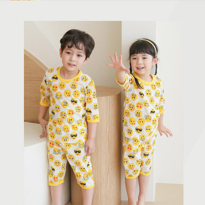 正韓 Puco 超優質嬰幼兒/兒童七分袖100% 有機純棉家居服/睡衣_表情符號_PC21-008