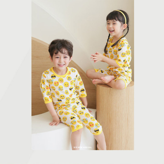 正韓 Puco 超優質嬰幼兒/兒童七分袖100% 有機純棉家居服/睡衣_表情符號_PC21-008