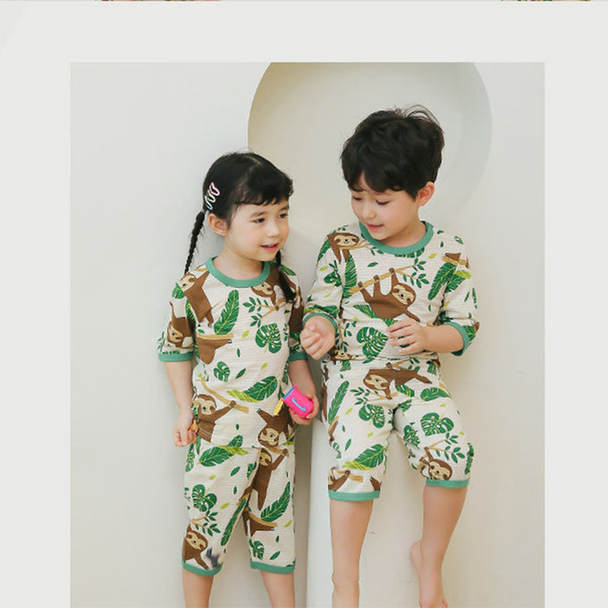 正韓 Puco 超優質嬰幼兒/兒童七分袖100% 有機純棉家居服/睡衣_開心樹懶_PC21-009