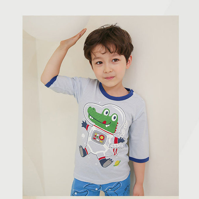 正韓 Puco 超優質嬰幼兒/兒童七分袖100% 有機純棉家居服/睡衣_太空鱷魚_PC21-011