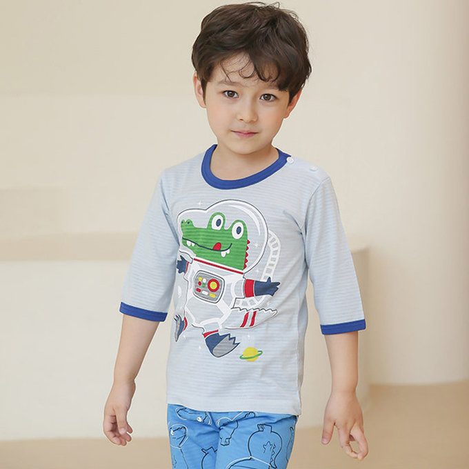 正韓 Puco 超優質嬰幼兒/兒童七分袖100% 有機純棉家居服/睡衣_太空鱷魚_PC21-011