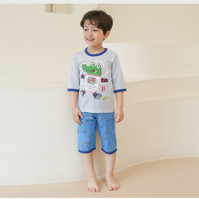 正韓 Puco 超優質嬰幼兒/兒童七分袖100% 有機純棉家居服/睡衣_太空鱷魚_PC21-011