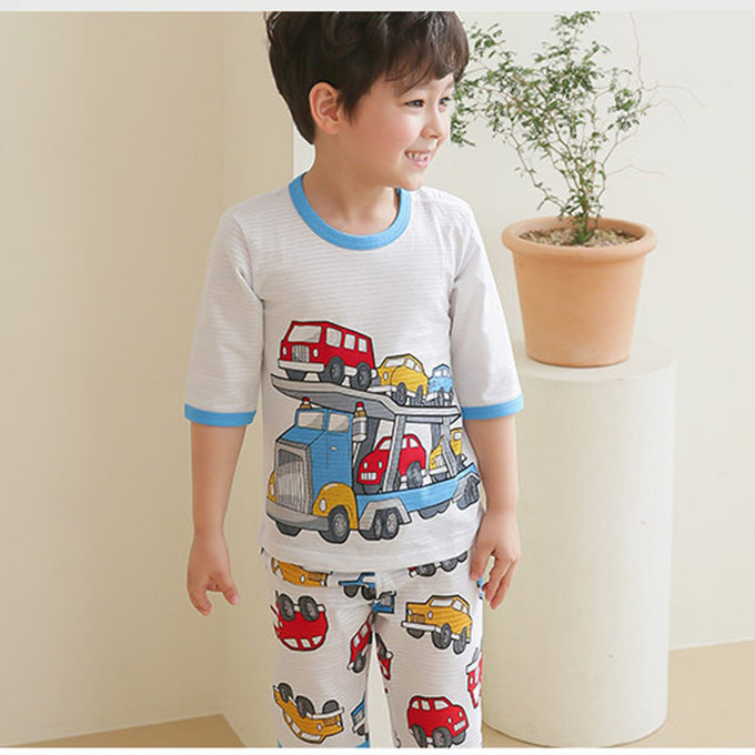 正韓 Puco 超優質嬰幼兒/兒童七分袖100% 有機純棉家居服/睡衣_車車家族_PC21-012