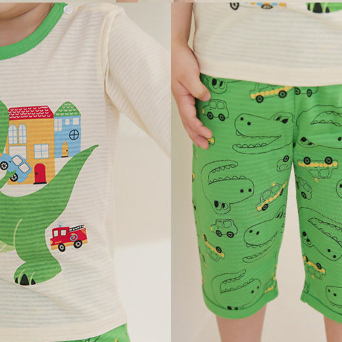 正韓 Puco 超優質嬰幼兒/兒童七分袖100% 有機純棉家居服/睡衣_暴龍來襲_PC21-013