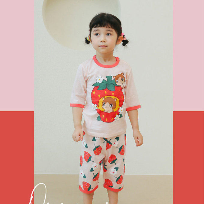 正韓 Puco 超優質嬰幼兒/兒童七分袖100% 有機純棉家居服/睡衣_草莓倉鼠_PC21-014